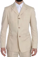 Two Piece 3 Button Beige Cotton Solid Suit 4