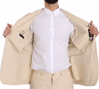 Two Piece 3 Button Beige Cotton Solid Suit 5
