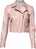 Light Pink Collar Leather Women Biker Jacket 1