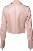Light Pink Collar Leather Women Biker Jacket 2