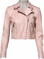 Light Pink Collar Leather Women Biker Jacket 4