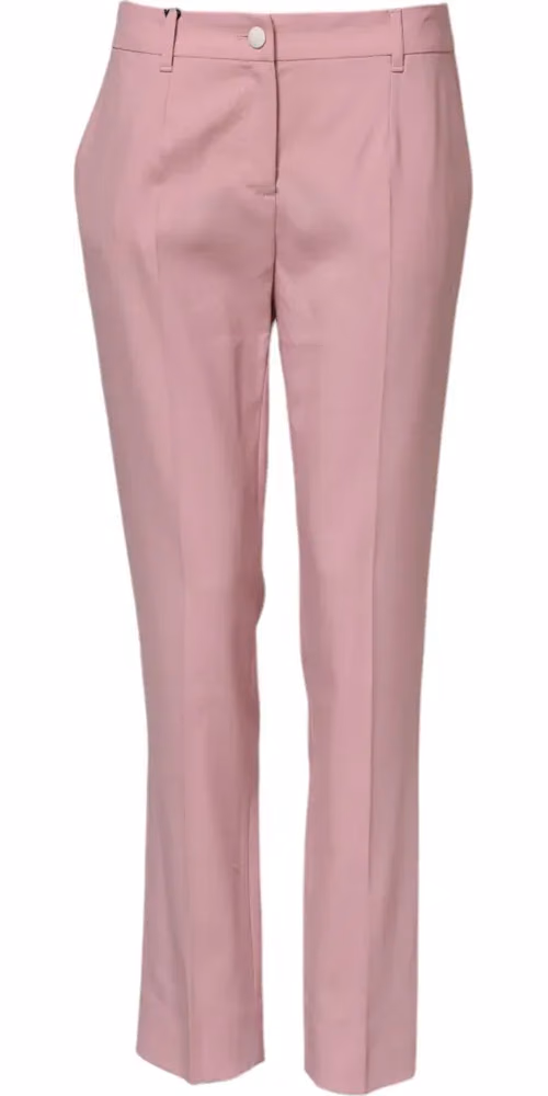 Pink Wool Mid Waist Tapered Pants