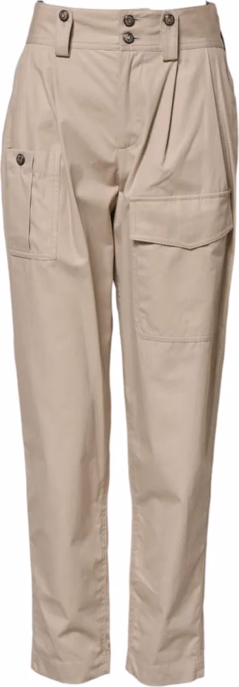 Beige Cotton High Waisted Pants