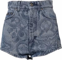 Blue Floral Print Denim Cotton Hot Pants Shorts 1