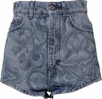 Blue Floral Print Denim Cotton Hot Pants Shorts 4