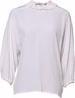 White Ruffled Neckline Blouse Pullover Top 1