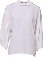 White Ruffled Neckline Blouse Pullover Top 4