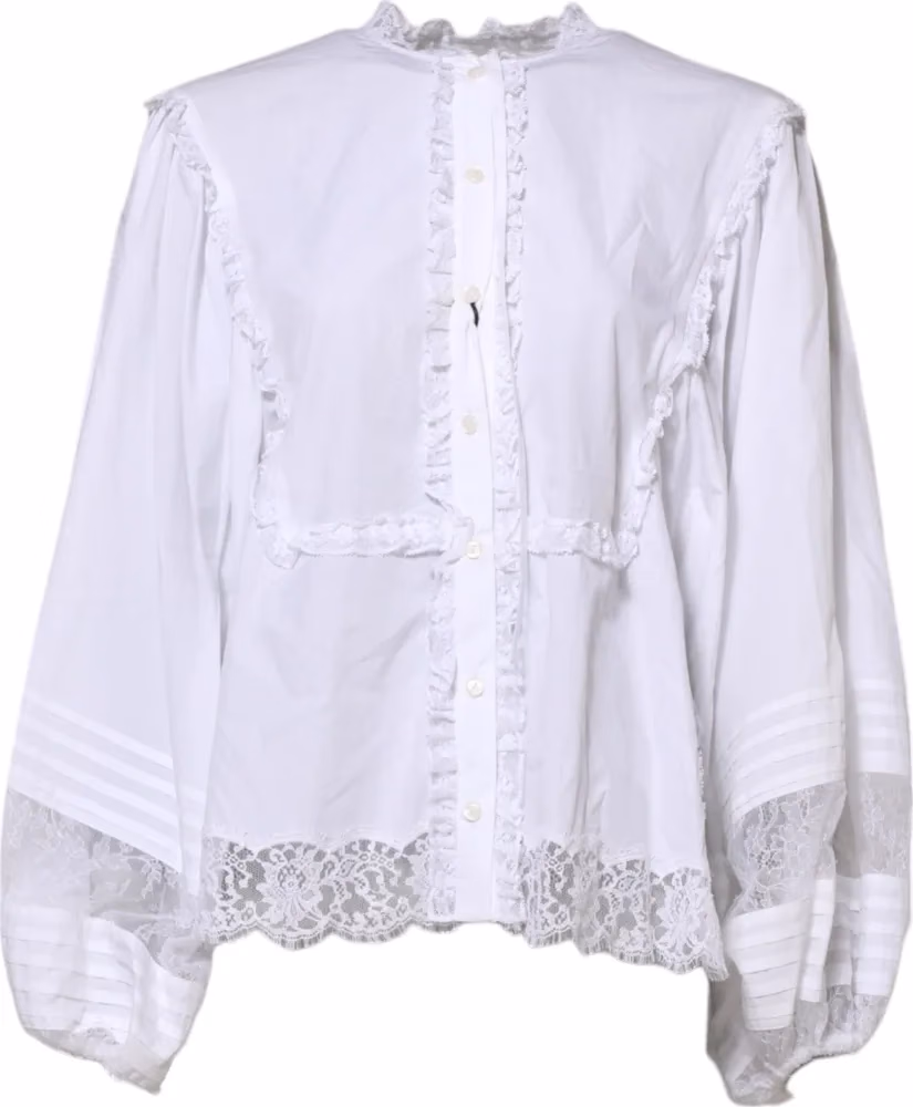 White Ruffled Lace Embellished Blouse Top