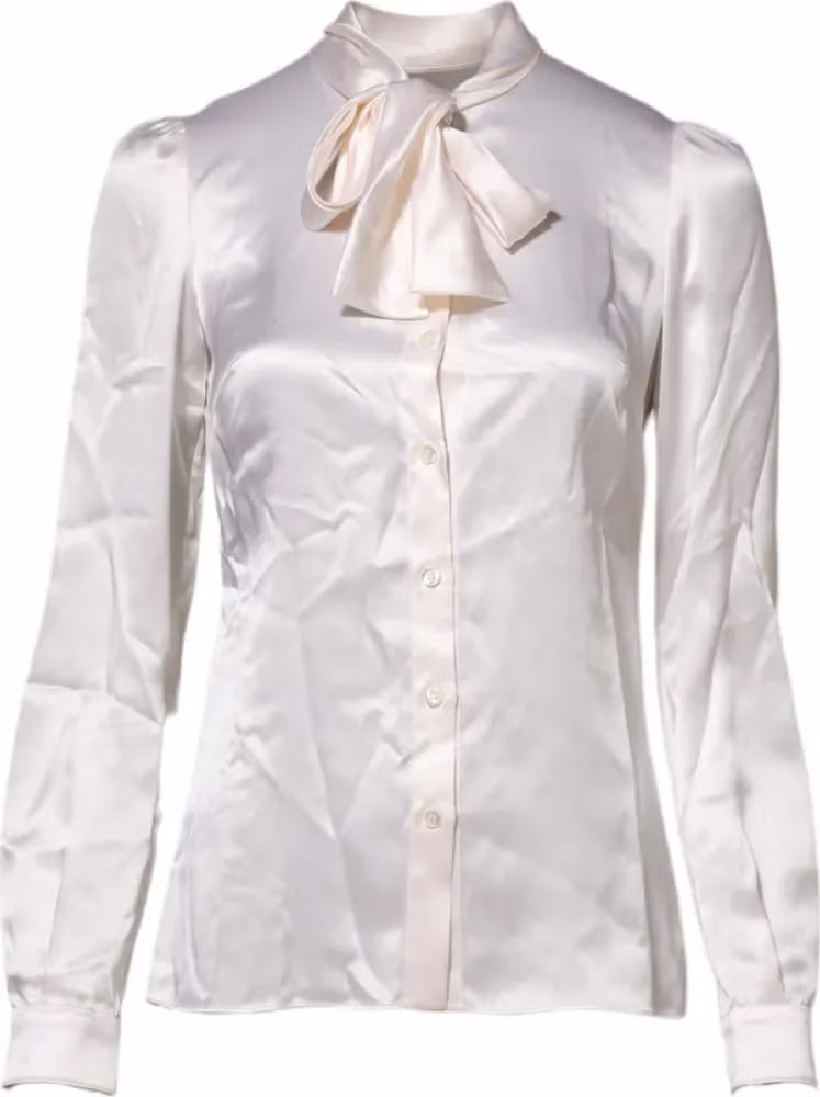 White Ascot Collar Long Sleeve Blouse Top