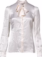 White Ascot Collar Long Sleeve Blouse Top 1