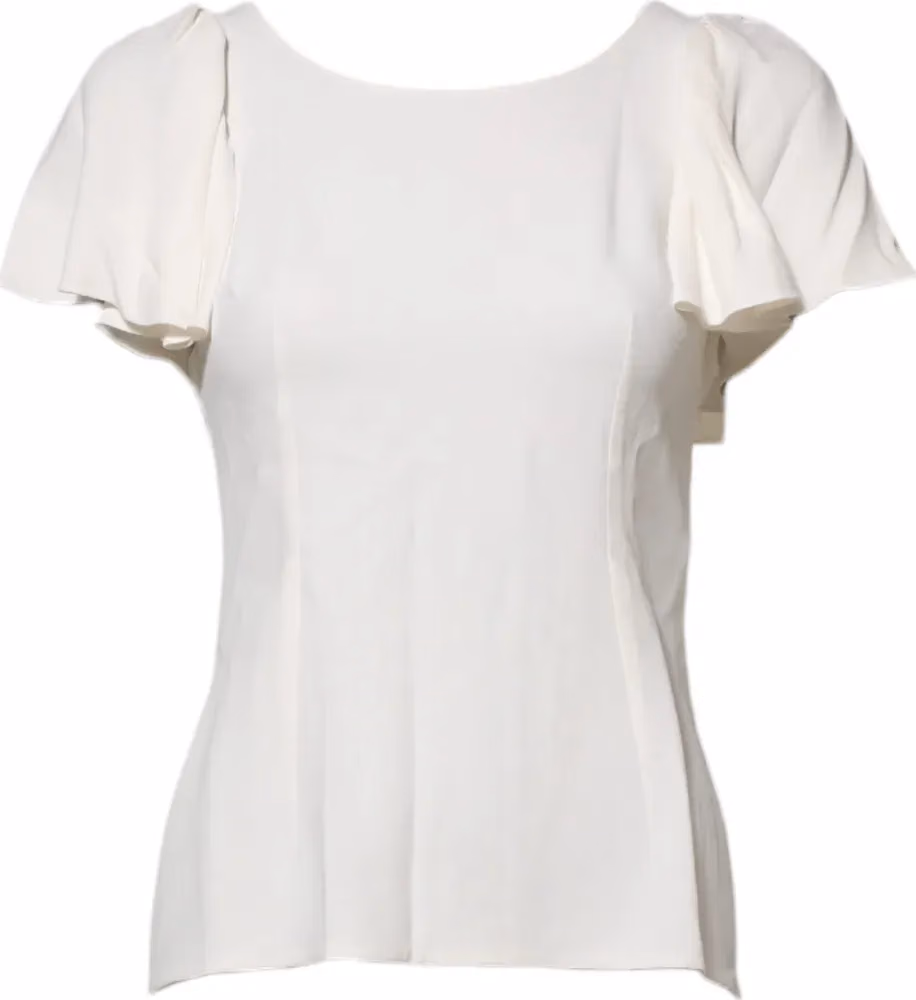 White Round Neck Short Sleeves Blouse Top