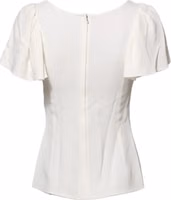 White Round Neck Short Sleeves Blouse Top 2