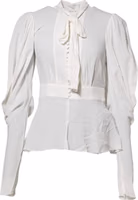 White Viscose Ascot Collar Long Sleeves Top 1