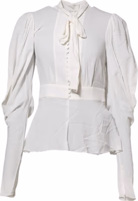 White Viscose Ascot Collar Long Sleeves Top