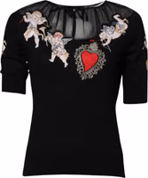 Black Sacred Heart Embroidered Crewneck Top 4