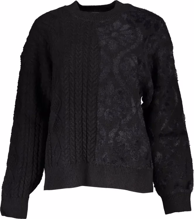 Black Cotton Women Sweater with Turtleneck