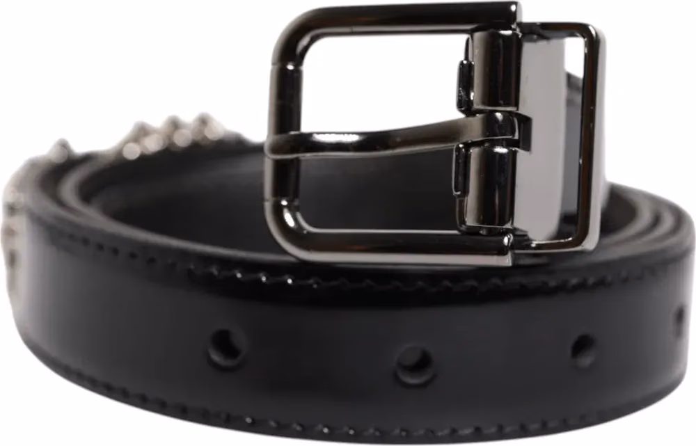 Black Embellished Metal Logo Buckle Belt