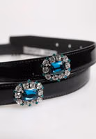 Black Embellished Metal Logo Buckle Belt 5