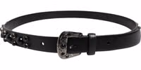 Black Studded Leather Metal Logo Buckle Belt 2