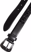 Black Studded Leather Metal Logo Buckle Belt 5