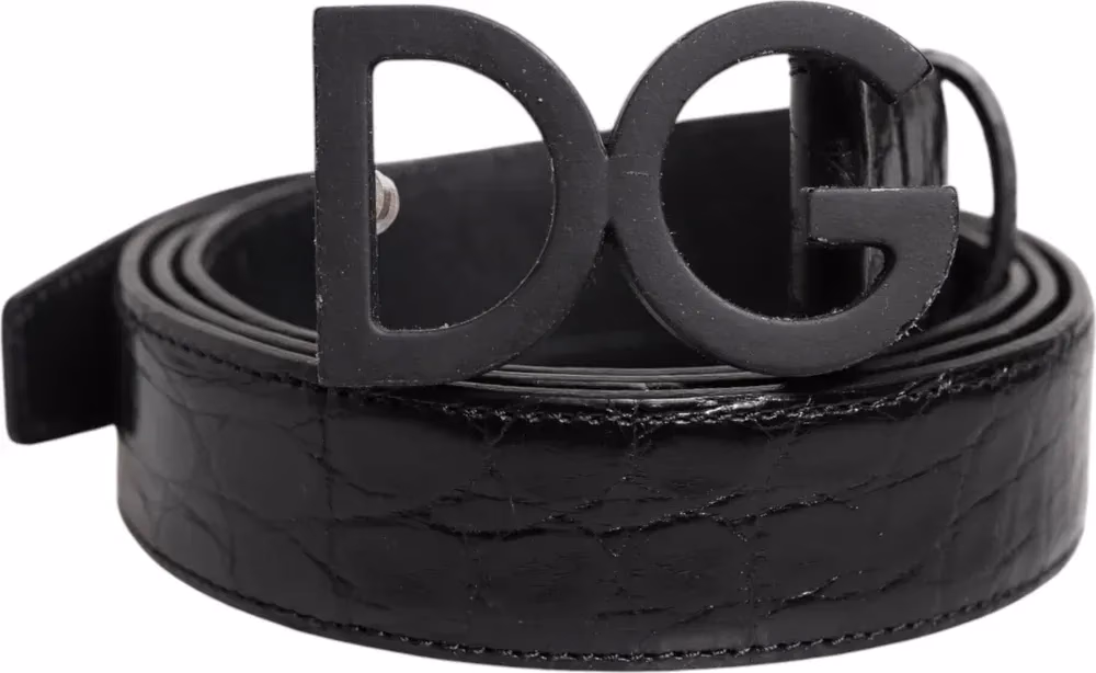 Black Leather Classic Metal DG Buckle Belt