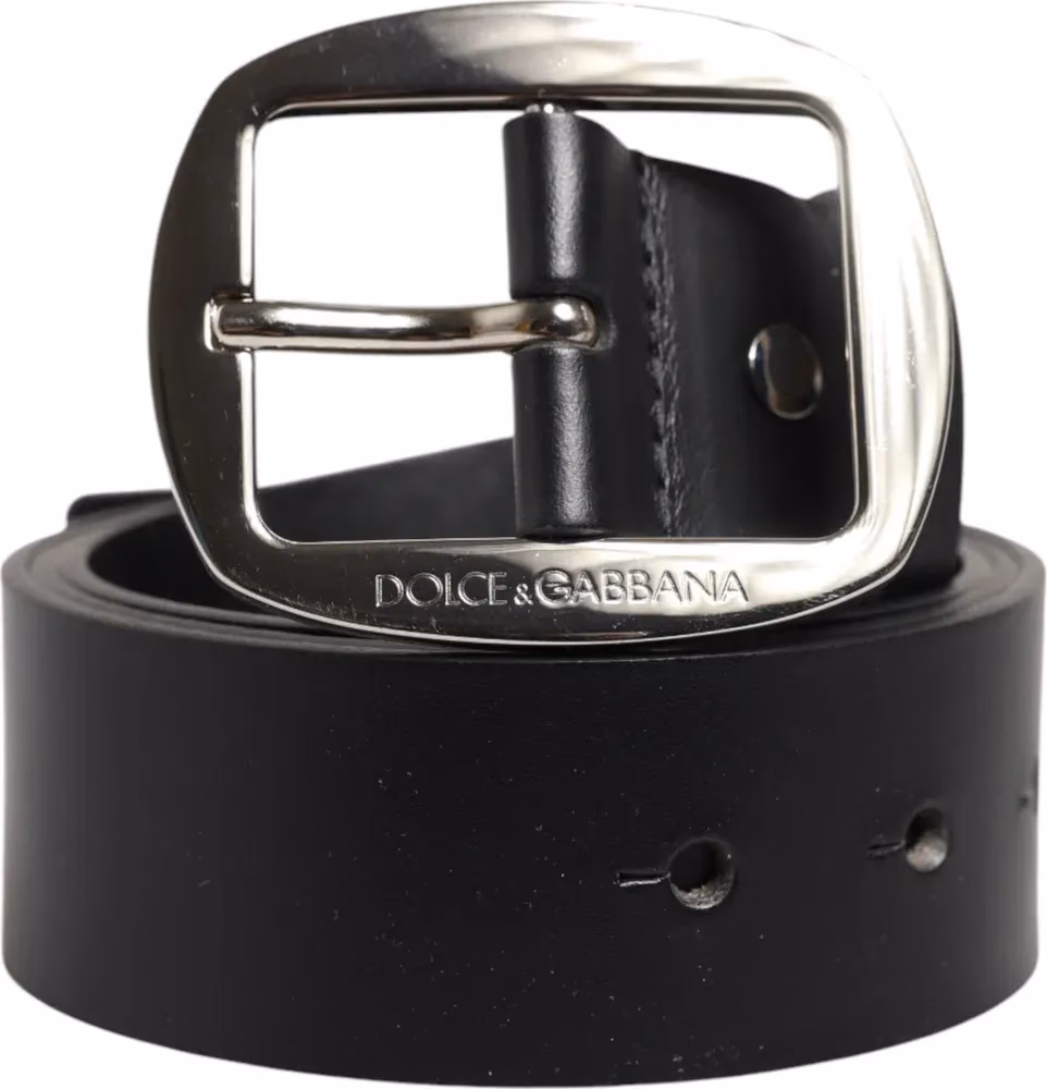 Black Leather Classic Metal Buckle Belt