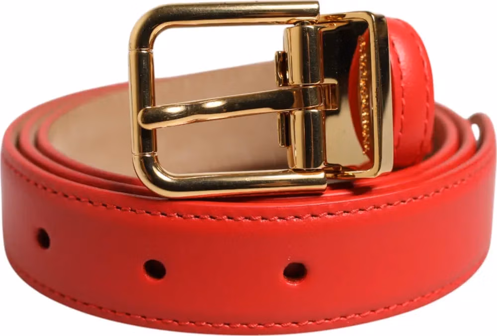 Red Leather Gold Metal Buckle Cintura Belt