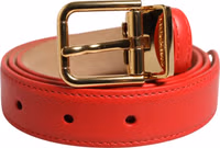 Red Leather Gold Metal Buckle Cintura Belt 1