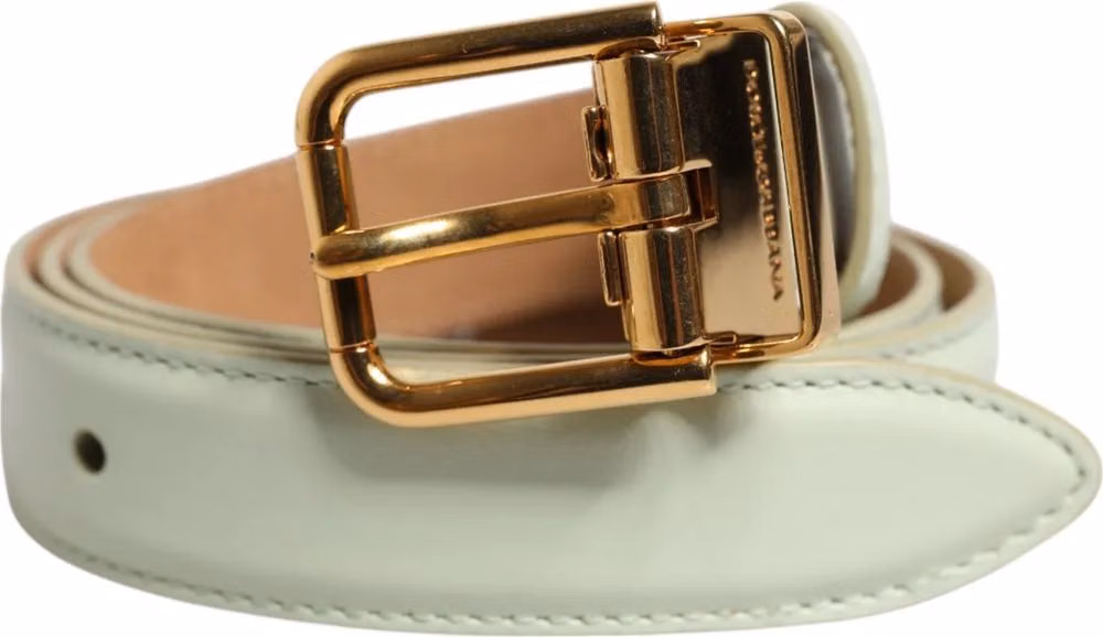 Light Green Leather Gold Metal Buckle Belt