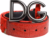 Red Viscose Silver DG Logo Metal Buckle Belt 1