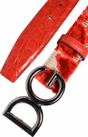 Red Viscose Silver DG Logo Metal Buckle Belt 5