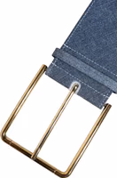 Two Tone Blue Denim Gold Metal Buckle Belt 5