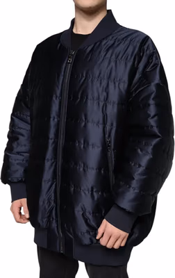 Dark Blue Quilted Full Zip Bomber Jacket
