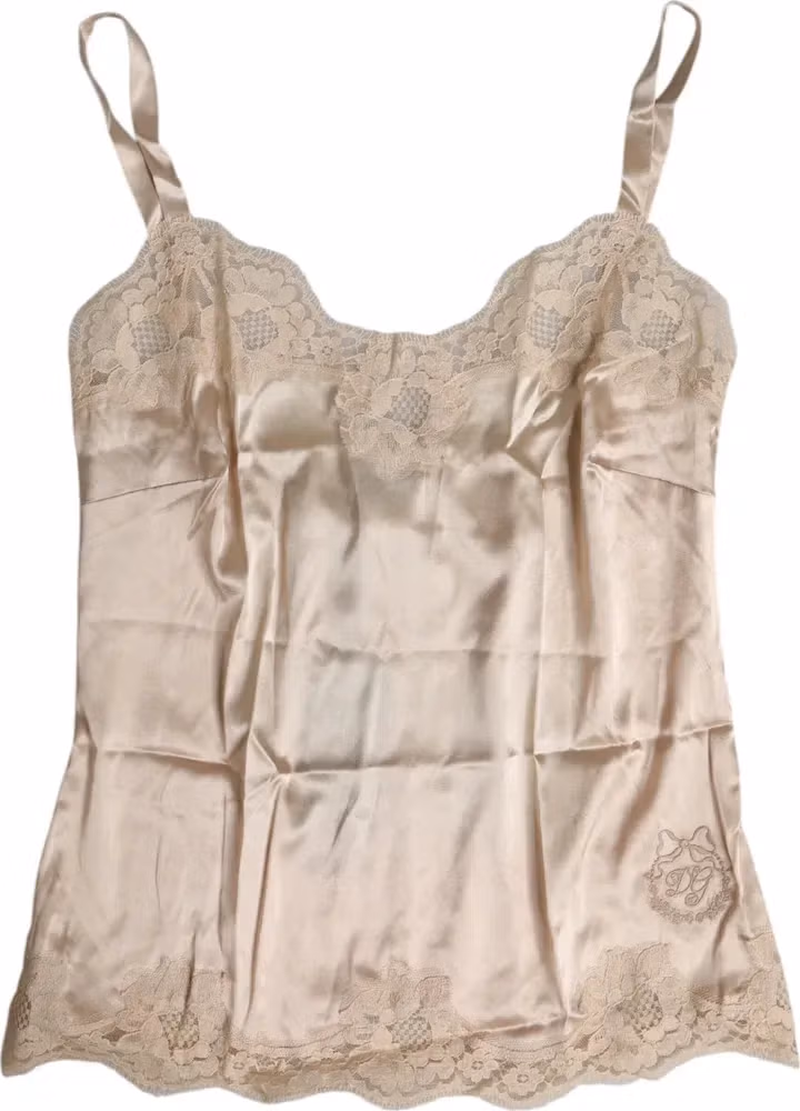 Beige Lace Silk Satin Tank Lingerie Underwear