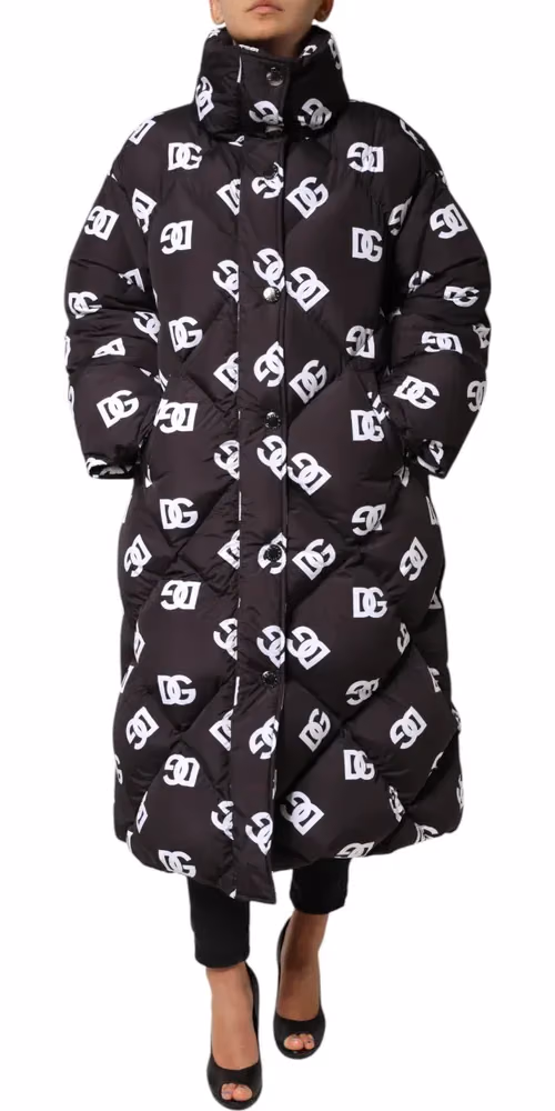 Black DG Mania Puffer Quilted Long Coat Jacket