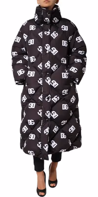Black DG Mania Puffer Quilted Long Coat Jacket