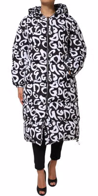 Black White DG Mania Hooded Long Coat Jacket