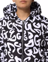 Black White DG Mania Hooded Long Coat Jacket 4