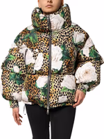Multicolor Leopard Rose Puffer Quilted Jacket 1
