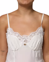 White Lace Gold DG Logo Silk Dress Sleepwear 4
