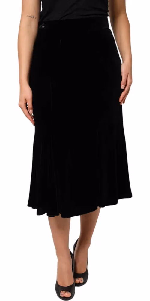 Black High Waist Fit Flared Midi Skirt