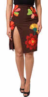 Brown Floral High Waist Side Slit Skirt 1