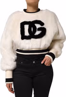 White Cropped Faux Fur DG Sweatshirt Sweater 1