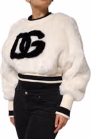 White Cropped Faux Fur DG Sweatshirt Sweater 2