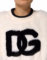 White Cropped Faux Fur DG Sweatshirt Sweater 4
