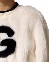 White Cropped Faux Fur DG Sweatshirt Sweater 5