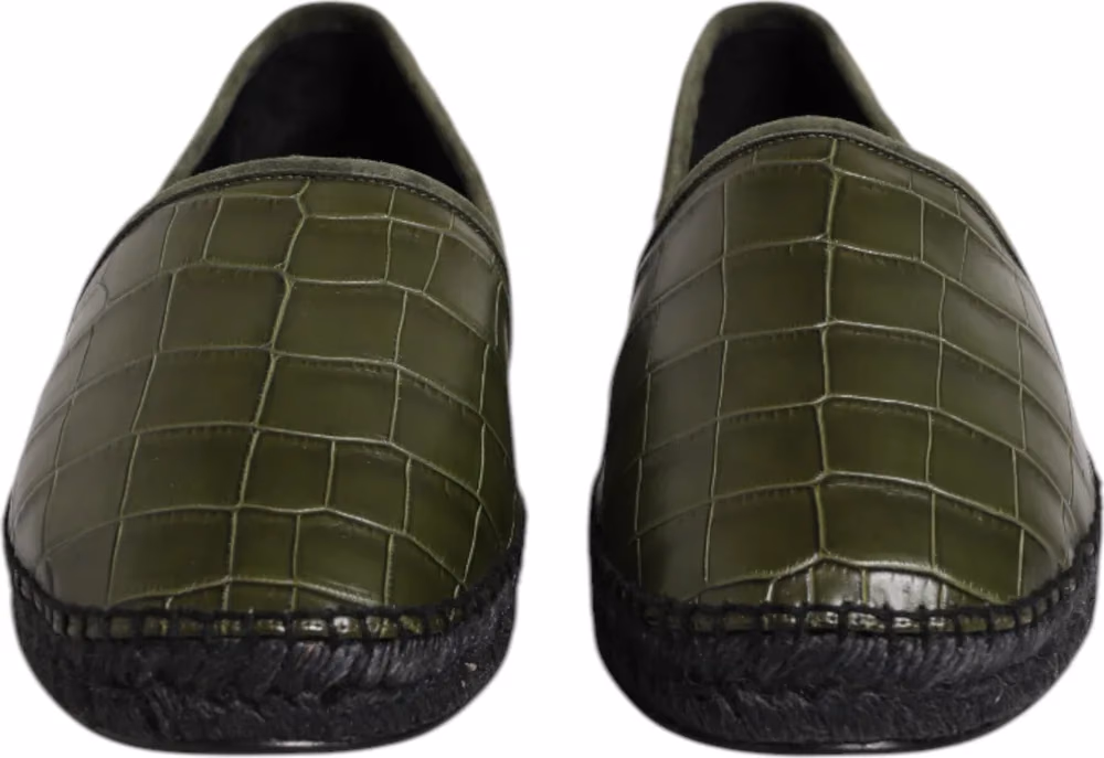 Green Exotic Leather Espadrilles Slip On Shoes