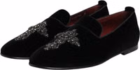 Black Velvet Embellished Loafer Slip On Shoes 3