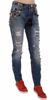 Distressed Embellished Buttons Denim Pants Jeans 1