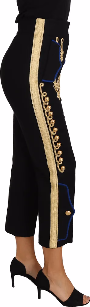 Military Embellished Pants Black Gold Dress Pant